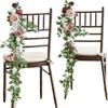 2Pcs Wedding Chair Decorations Aisle Floral Swag Artificial Pew Flowers Hanging Garland for Ceremony Church Rose Floral Faux Arrangement Party Decor