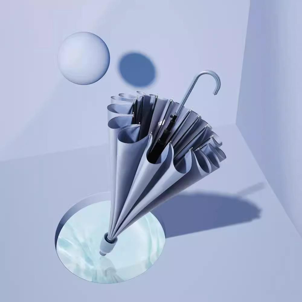 16 Bone Small Umbrella Long Straight Rod Umbrellas Handle Long PVC Waterproof High Density Durable Sturdy Solid Color Umbrella