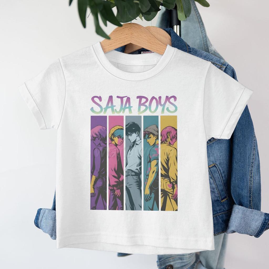 Cute Cartoon Saja Boys T-shirts Kpop Demon Hunters T Shirt Kids Boy Girl Summer Short Sleeve Round Neck Tops Children's Clothing