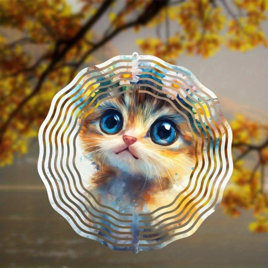 10 Inch Hanging Cat Wind Spinner Whimsical Garden Decor with 360 Hook Vibrant Cat Design for Outdoor Patio Yard Spring Summer Gift for Cat Lovers