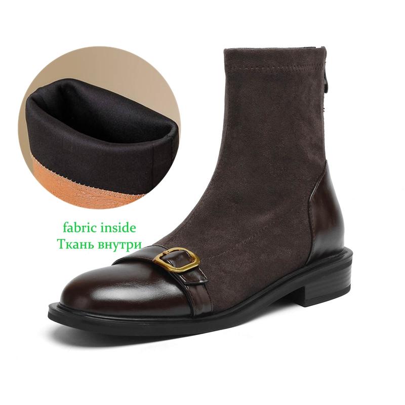 Krazing Po Микрофибра Флок Зима Круглый Носок Размер 33 Ботильоны Челси Размер 43 Молния Металлическая Пряжка Низкий Каблук Ботильоны