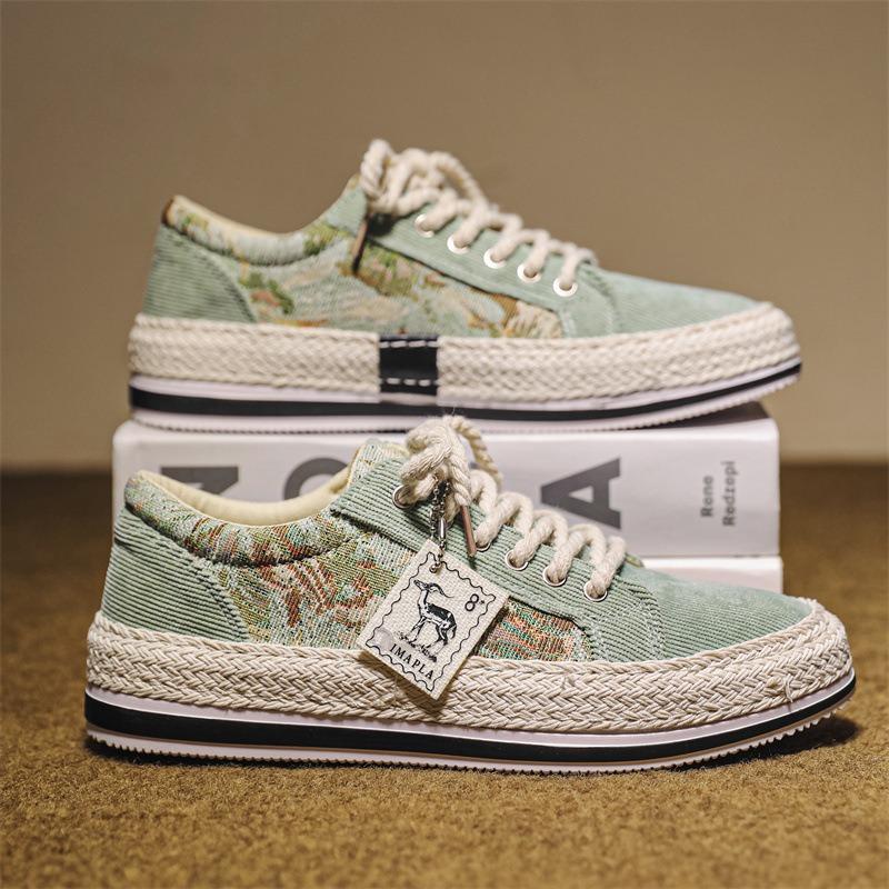 Обувь для рыбалки Мужская дышащая повседневная обувь 2024 года Новая удобная универсальная парусиновая обувь на плоской подошве со шнуровкой Вулканизированная обувь Эспадрильи