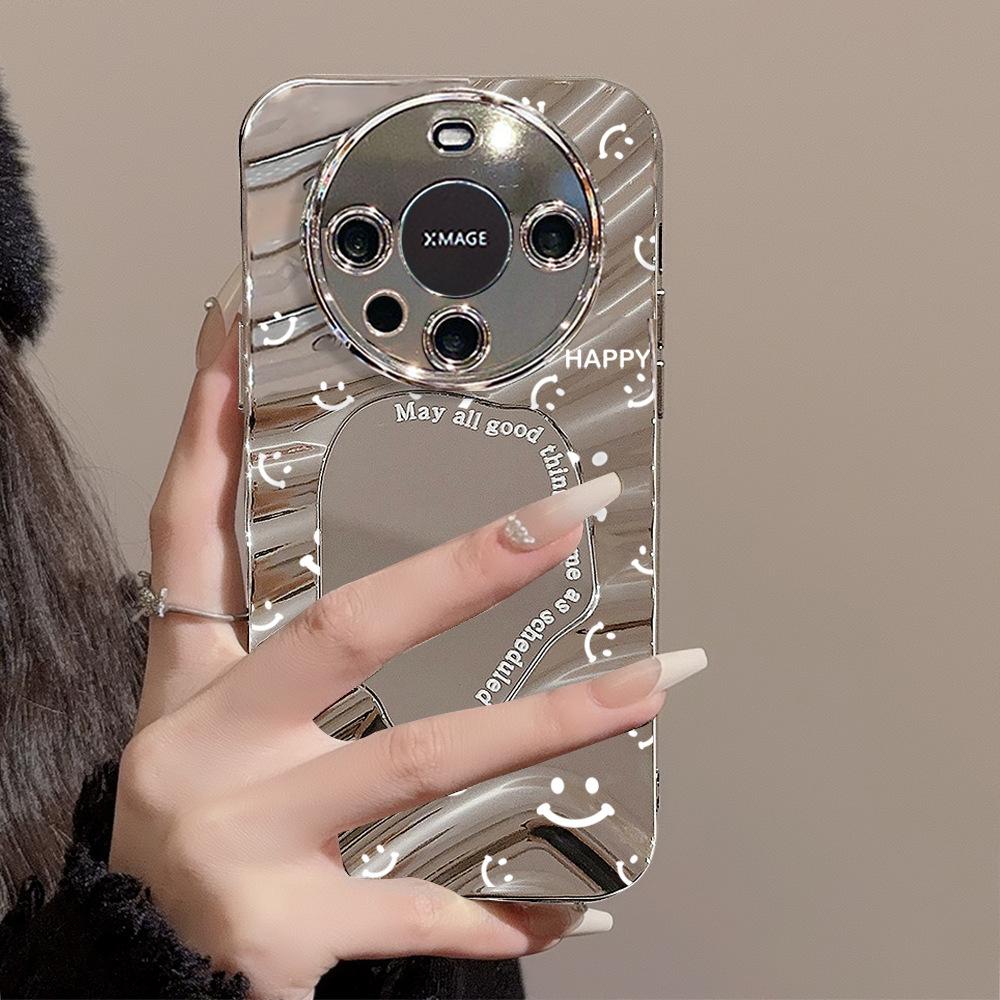 Зеркальный чехол для телефона для iPhone 16 11 13 14 для 16 Pro 12 13 15 16 Pro Max для Samsung A15 A16 A35 A55 Милый чехол для телефона с облаком, цветком и щенком с гальваническим покрытием