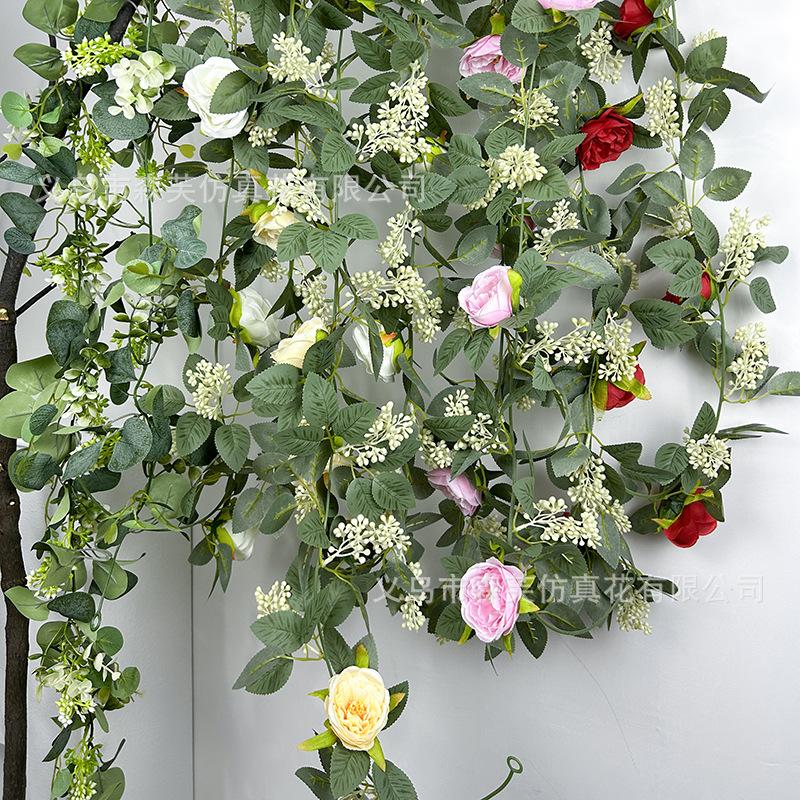 Искусственная цветочная лоза Лоза из зеленых растений Пластиковый шелковый цветок Украшение для труб кондиционера Настенная лоза