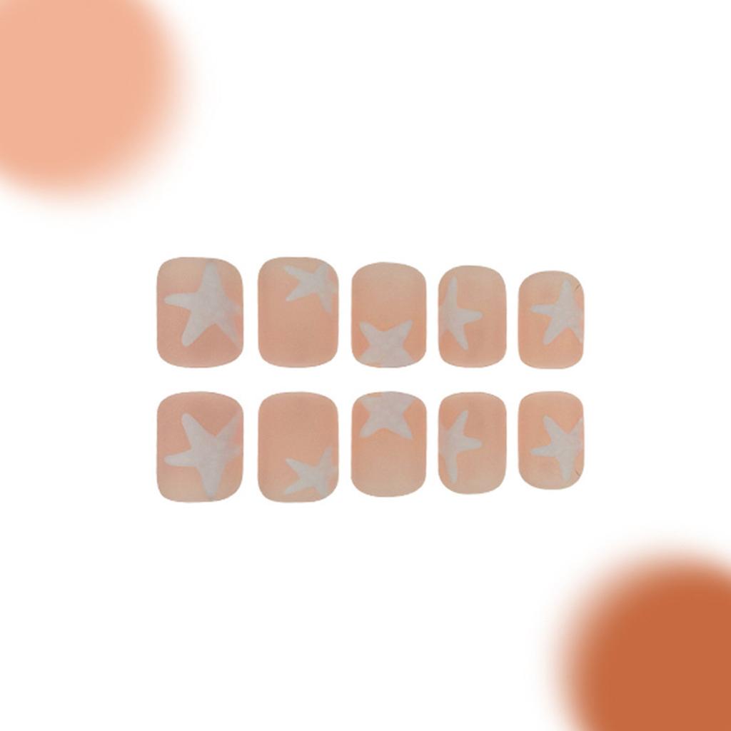24pcs Matte Pink Fake Nails White Star Light Pink Short Square False Nails for Stage Performance Wear