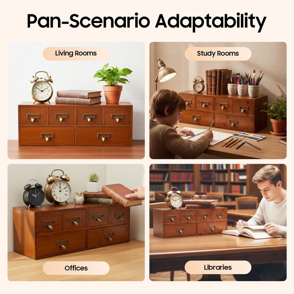 Винтажный 6-ящичный шкаф для хранения, Ретро коричневый деревянный органайзер со слотами для этикеток для офиса, кабинета, спальни, хранения рукоделия и макияжа