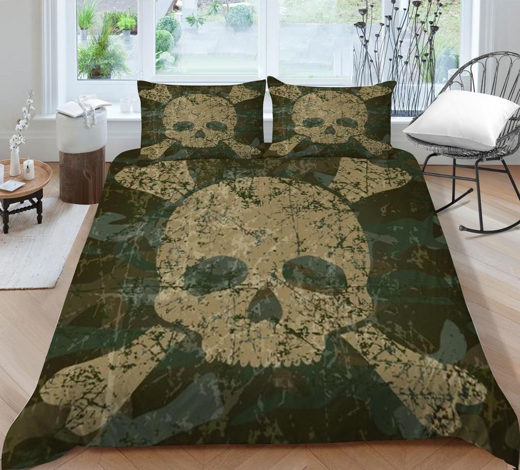 Bedding Set 3D Skull Print Home Bed Cover Homes Bedclothes Pillowcase Breathable Warm Comforter Duvet Covers