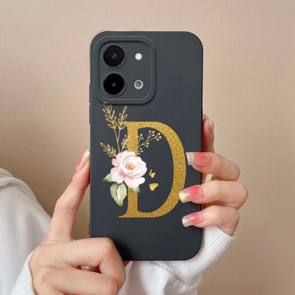 Чехол для Vivo Y28 4G 5G Цветочный рисунок 26 Букв Жидкий силикон ТПУ Задняя крышка для VivoY28 4G 5G Продвинутое ощущение Чехол для пары Оболочка