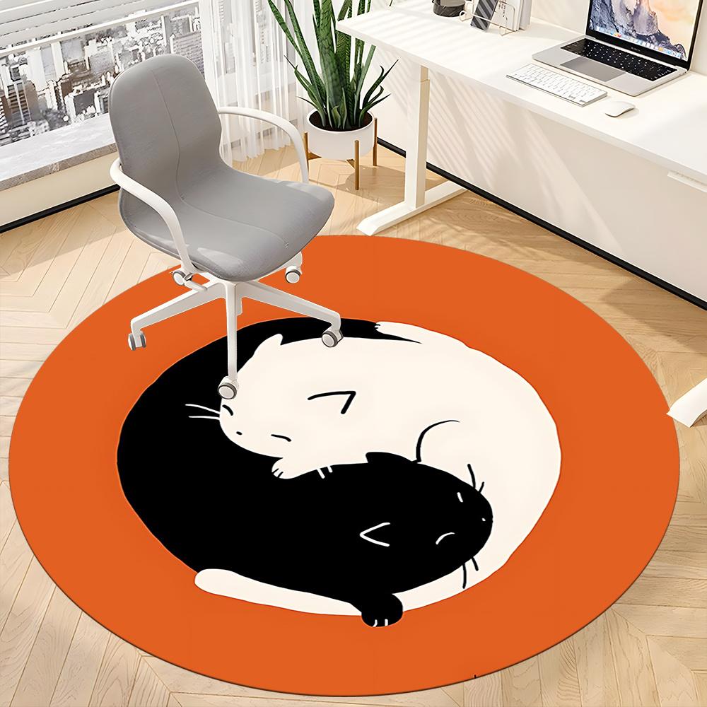 1pc Yin Yang Cats Office Round Area Rug, Indoor Mat Suitable ForOffice, Under Office Chairs Bedroom Living Room Home Decor, Room Deco 107