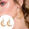 1 пара серег-крючков в стиле ретро со звездой и луной, женские серьги-капли с двойной луной и полым дизайном, ювелирные аксессуары в этническом стиле