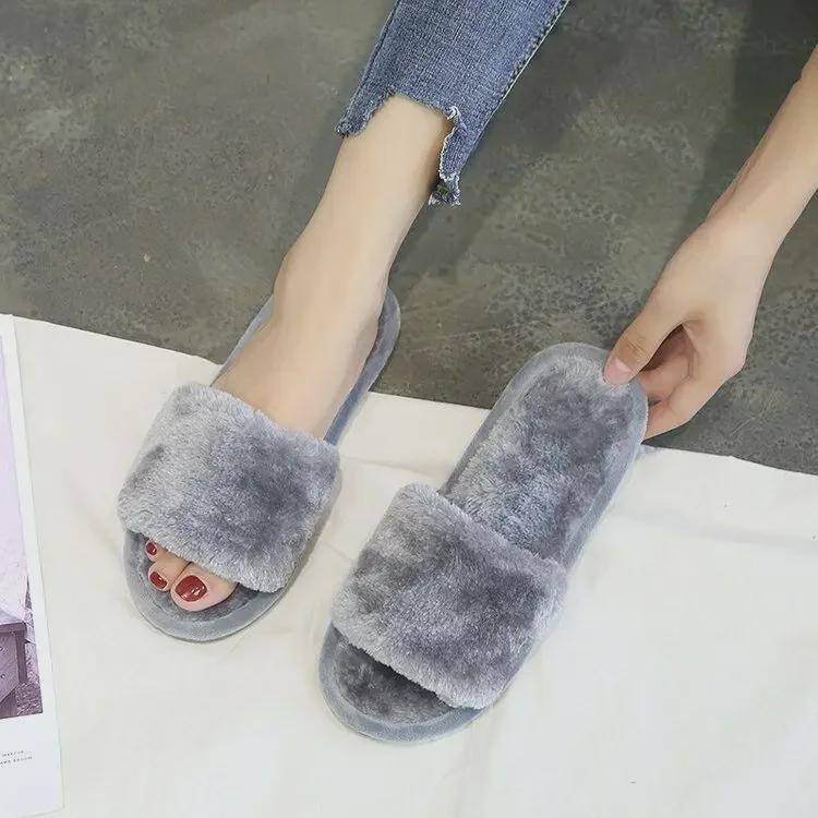 Женские плюшевые нескользящие хлопковые тапочки для дома, с открытым дизайном для ношения в помещении, идеально подходят для весны и осени.