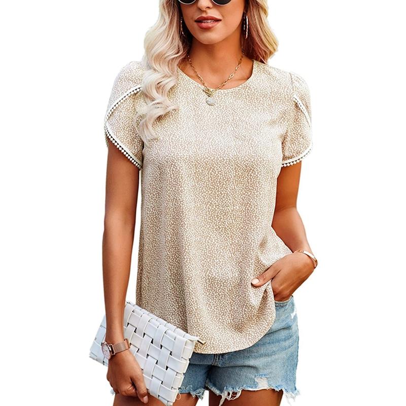 Женская повседневная футболка с короткими рукавами и кружевной строчкой на весну и лето