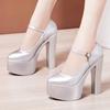 13cm 15cm Small Big Size 32-43 Elegant Thick Platform Shoes Pumps 2025 Spring Super Block High Heels Shoes Model Dress Party