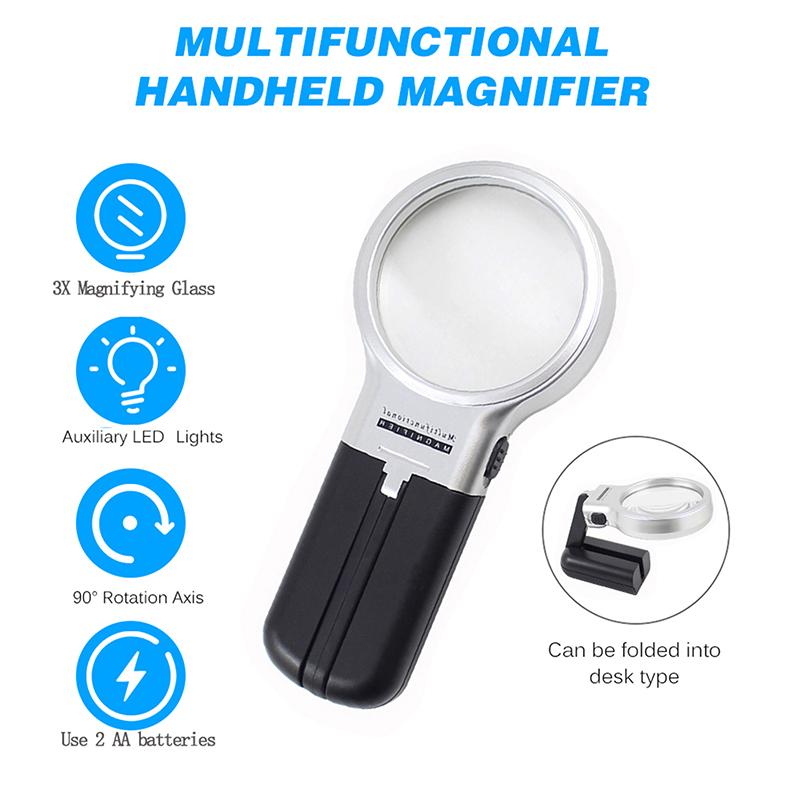 WCIC Новый многофункциональный портативный настольный компьютер 3 в 1, складное 3-кратное увеличительное стекло с 2 светодиодными HD-объективами