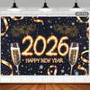 Черно-золотой баннер-фон для Нового года 2026 С Новым годом Украшение для рождественской вечеринки Подарки Новогодние принадлежности для вечеринки