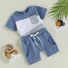 Комплект одежды для маленьких мальчиков, футболка контрастного цвета с короткими рукавами, топы, шорты с эластичной резинкой на талии, милый летний наряд для новорожденных