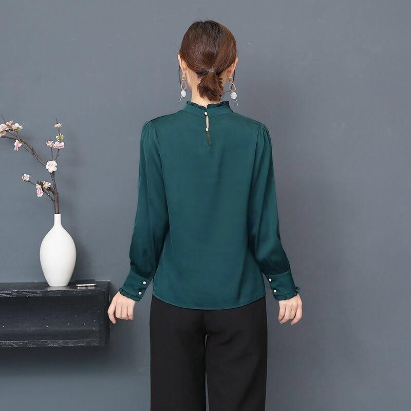 Осенняя свободная рубашка больших размеров, шифоновая рубашка с длинными рукавами, женская модная базовая рубашка