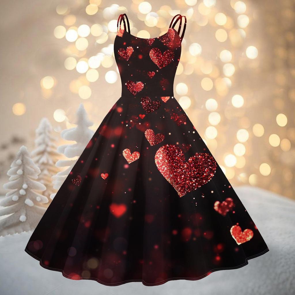 Women's Fashion Valentine's Day Printed Sexy Strapless Gothic Cocktail Dress Punk, Vintage Dress.