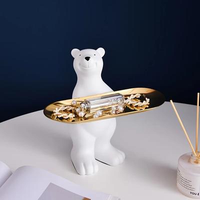 Фигурка медведя с подносом, скульптура из смолы, декоративный поднос для хранения, скульптура животного, декоративное настольное украшение