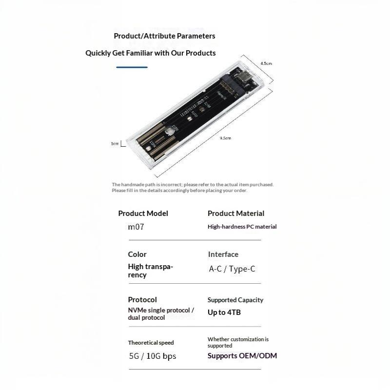Прозрачный корпус для M.2 SSD 10 Гбит/с, высокоскоростная передача, прочный прозрачный корпус для хранения на ноутбуке, для деловых поездок, офисной работы