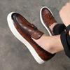 British Style New Shoes for Men Leather Casual Shoes Tassels Flat Skateboard Shoes Checked Print Slip-on Loafers 38-46