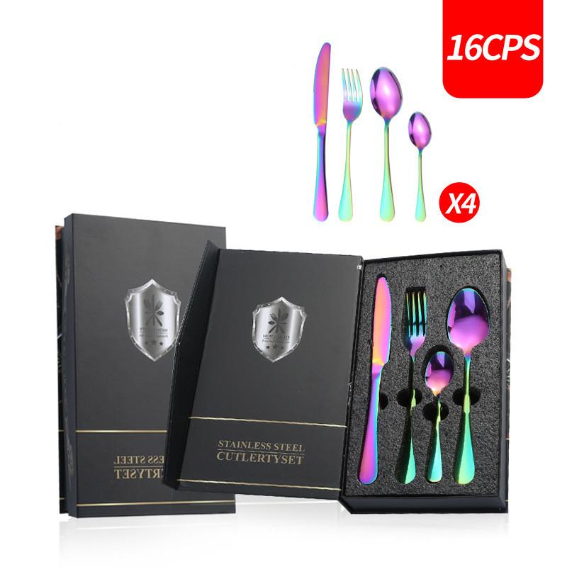 16 шт. 20 шт. 24 шт. Набор столовых приборов из нержавеющей стали Rainbow Dining Tableware Knife Fork Coffee Spoon Tableware Western Dinner Hotel Flatware