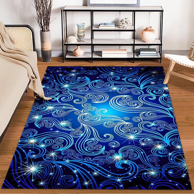 Blue Starry Swirl Pattern Carpet with Elegant Cosmic Design Background Suitable for use as an anti-slip for living room bedroom sofas