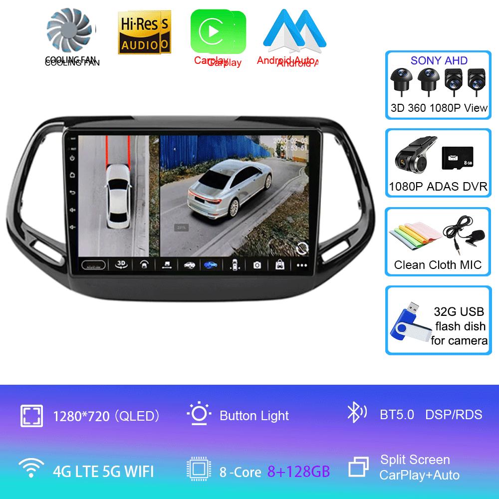Android 14 Carplay Auto WIFI+4G Для Jeep Compass 2017 2018 2019 Автомагнитола GPS Стерео Мультимедийный Видеоплеер 2din Головное Устройство DSP