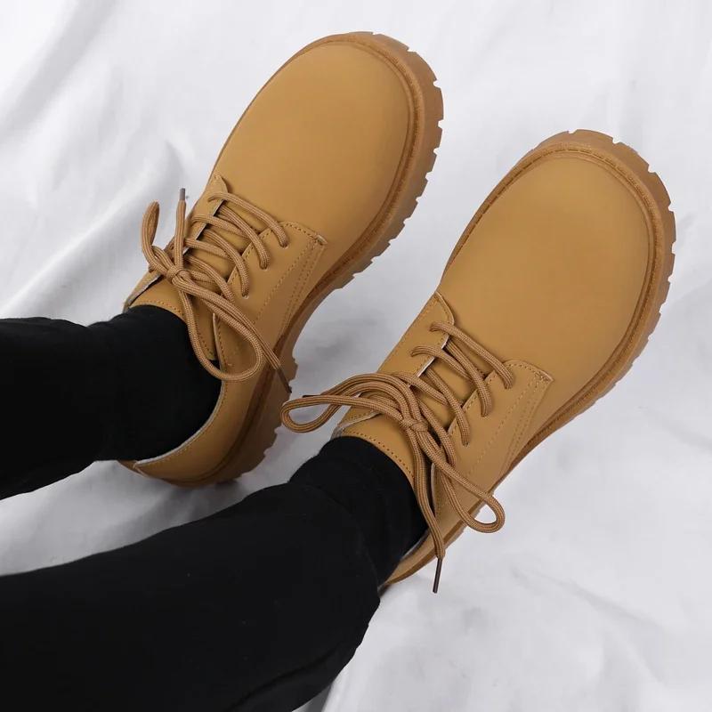 Мужские туфли дерби для большой головы, сеньорский стиль, круглый носок, толстая подошва, увеличивающие рост, кожаные туфли, нескользящие, износостойкие, для улицы