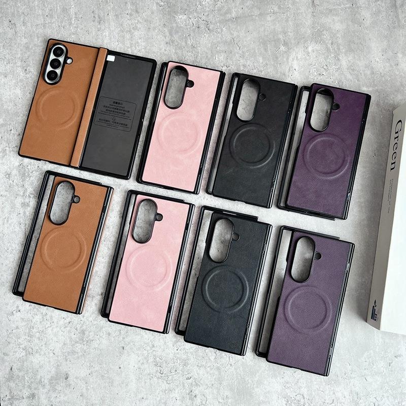 Для Samsung Galaxy Z Fold 7 6 5 4 3 Fold7 Fold6 Чехол для телефона Magsafe Пленочный Кожаный Шарнир Складной Беспроводная Зарядка Магнитная Крышка