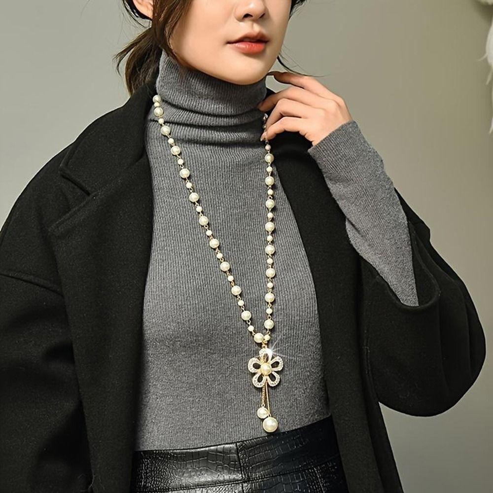 1Pcs Elegant Temperament Pearl Necklace Vintage Sweater Chain  Women's Jewelry Accessories