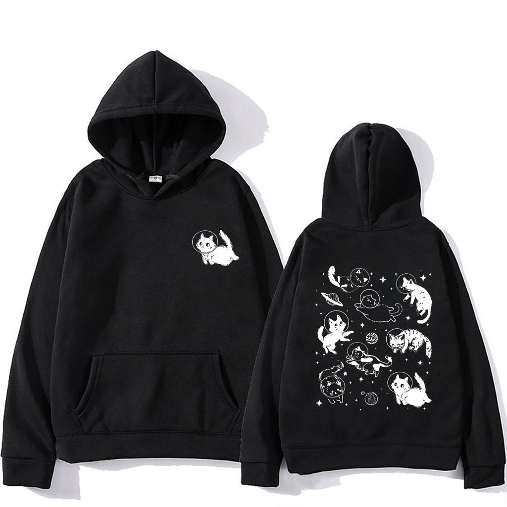 Cats In Space Hoodie Men Women Funny Cat Streetwear Fleece Retro Kitten Trendy Sweatshirts Unisex Long Sleeve Aesthetic Pullover