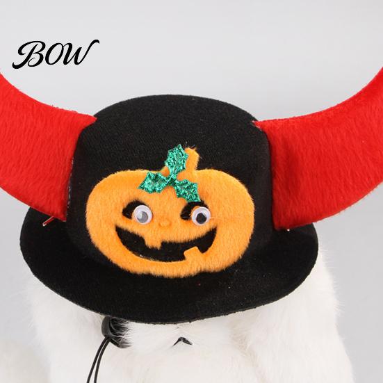 Pumpkin Applique Pet Hat Halloween Bat Hat, Red Horn Cat Funny Wings Felt for Cats Small And Medium Dogs