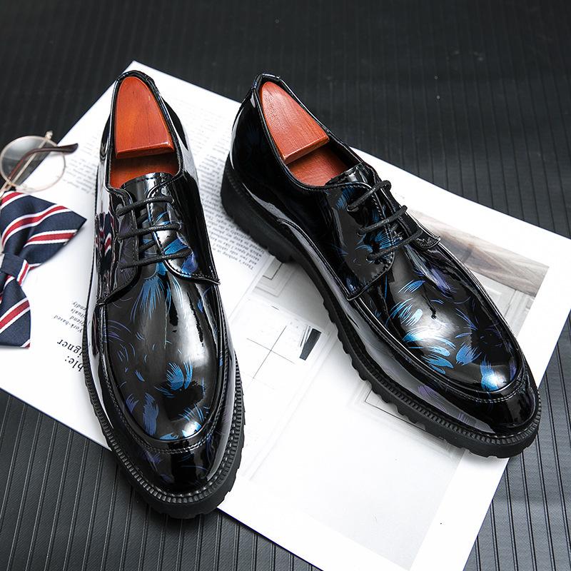Glossy Leather Shoes Men's Summer British Youth Business Dress Shoes Platform Hairstylist Trendy Shoes Groom Wedding Shoes