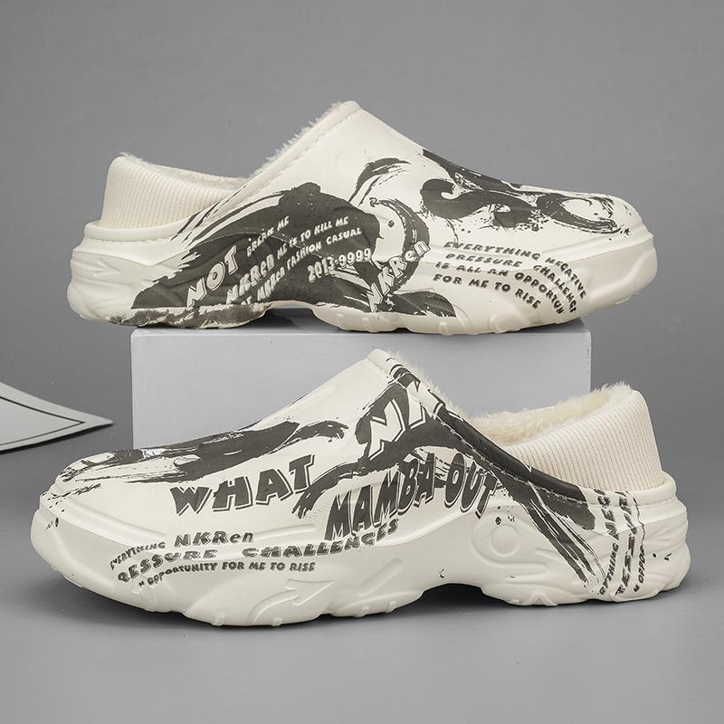 Модные зимние теплые меховые мужские тапочки, плюшевые повседневные тапочки, мужские водонепроницаемые домашние хлопковые туфли, мужские меховые шлепанцы, зимняя домашняя обувь