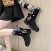 Fashion Luxury Designer Faux Suede Ankle Boots Women Winter Mid Calf Chelsea Boots Fur Shoes Warm Short Plush Flat Snow Goth Botas Mujer