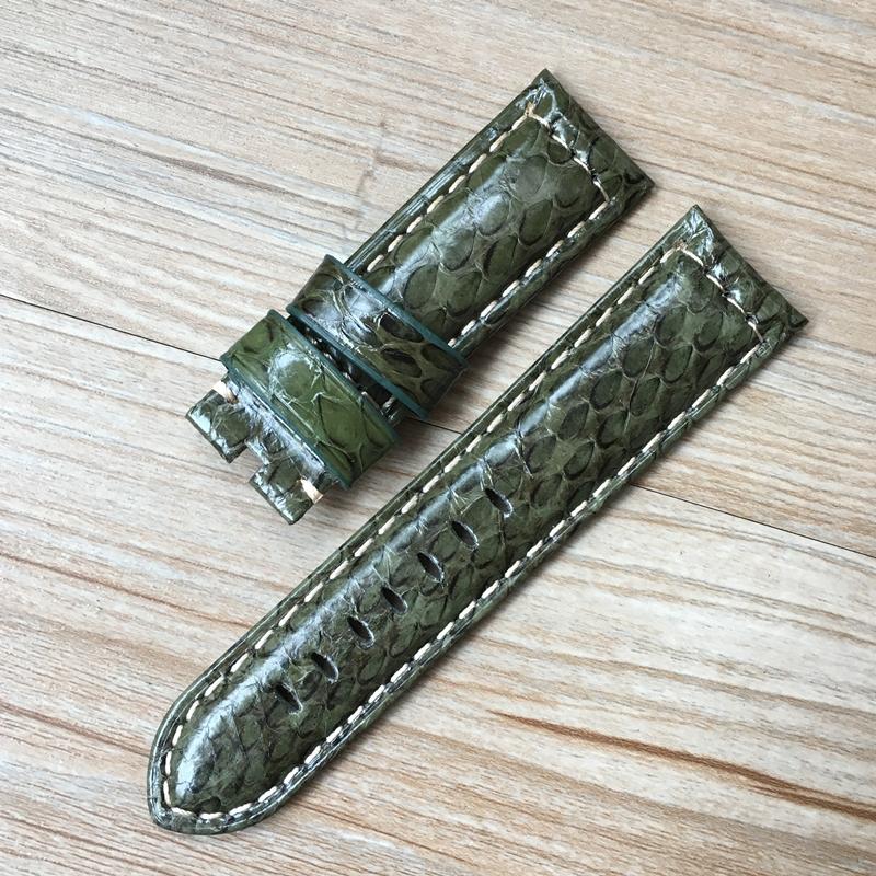 Модный кожаный ремешок для часов ручной работы 22 мм 24 мм, зеленый, белый, черный, синий, из змеиной кожи для PAM Zenith Amry, военный ремешок для часов, браслет