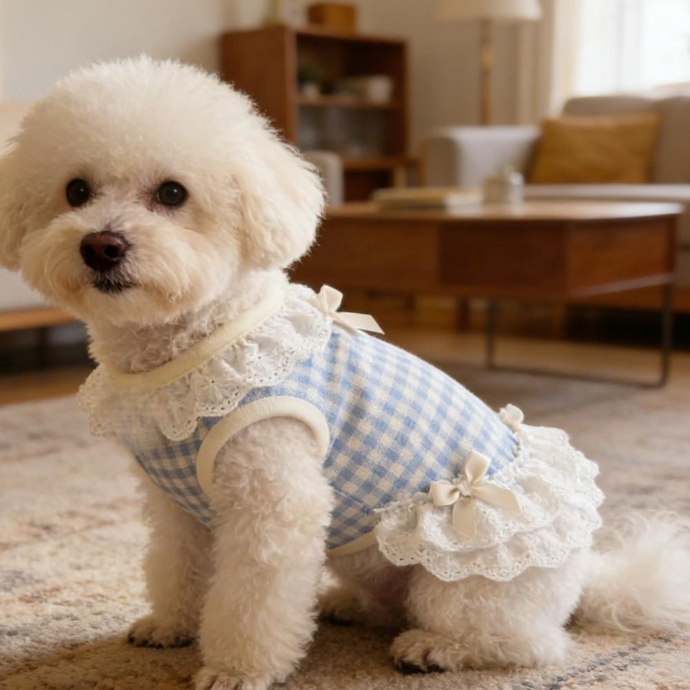 Breathable Pet Lace Skirt Thin Cat Checkered Clothes Casual Style Pet Dog Vest Summer Season