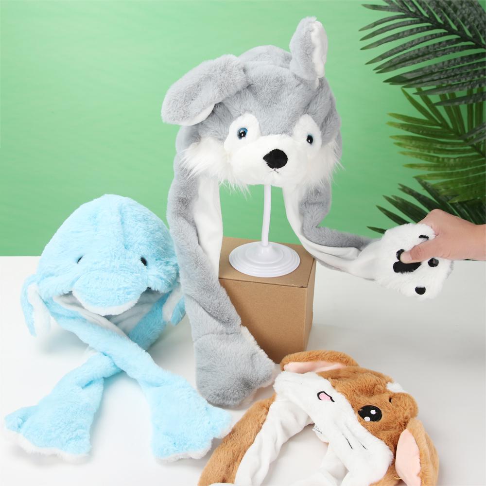 Winter Soft Warm Animals Ear Hat Rabbit Pinch Airbag Plush Funny Cap