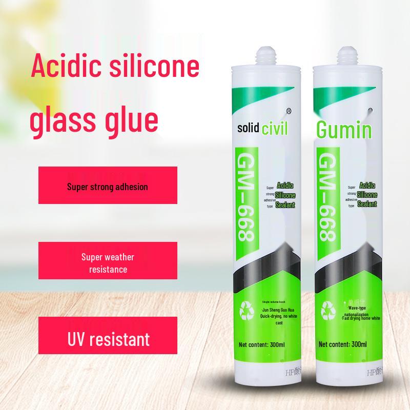 Gu Min 668 Weather-Resistant Acidic Silicone Sealant for Kitchen, Bathroom, and Tile - White and Transparent