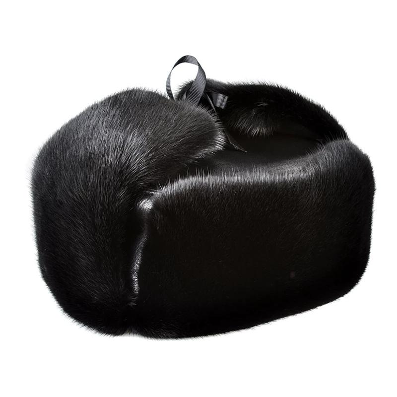 Роскошная зимняя утепленная шапка-бомбер из натурального меха норки для мужчин, черная/коричневая бирка для пожилых людей, теплая шапка, мотоциклетные русские шапки, подарок