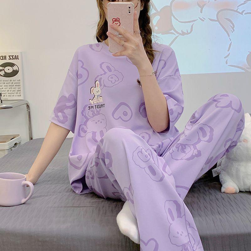 Летняя новая женская пижама, домашняя одежда, комплект для девочек, милые длинные брюки с короткими рукавами, домашняя одежда, корейская версия пижамы для отдыха