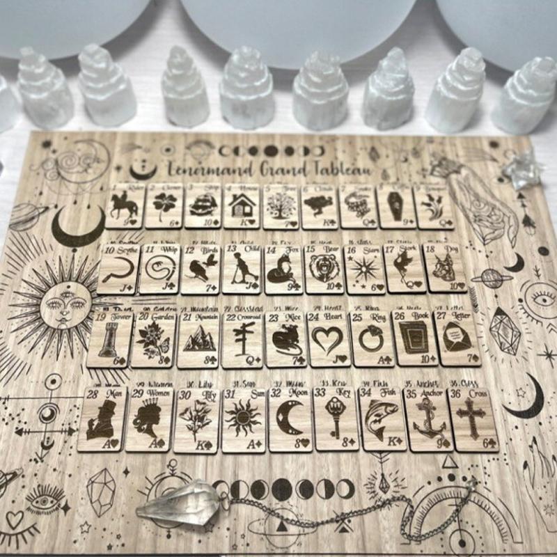 Деревянная большая доска для чтения карт Ленорман с мини-картами Таро, колода Оракула, гадания, вечеринка, настольная