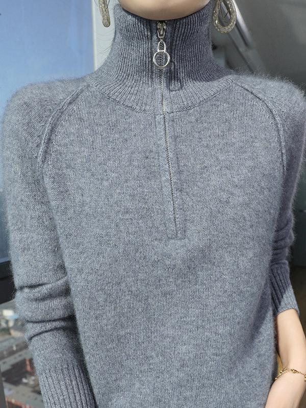 Women's Soft Slimming Half-Zip Wool Cardigan - Thick, Warm, & Skin-Friendly Knitwear for Winter