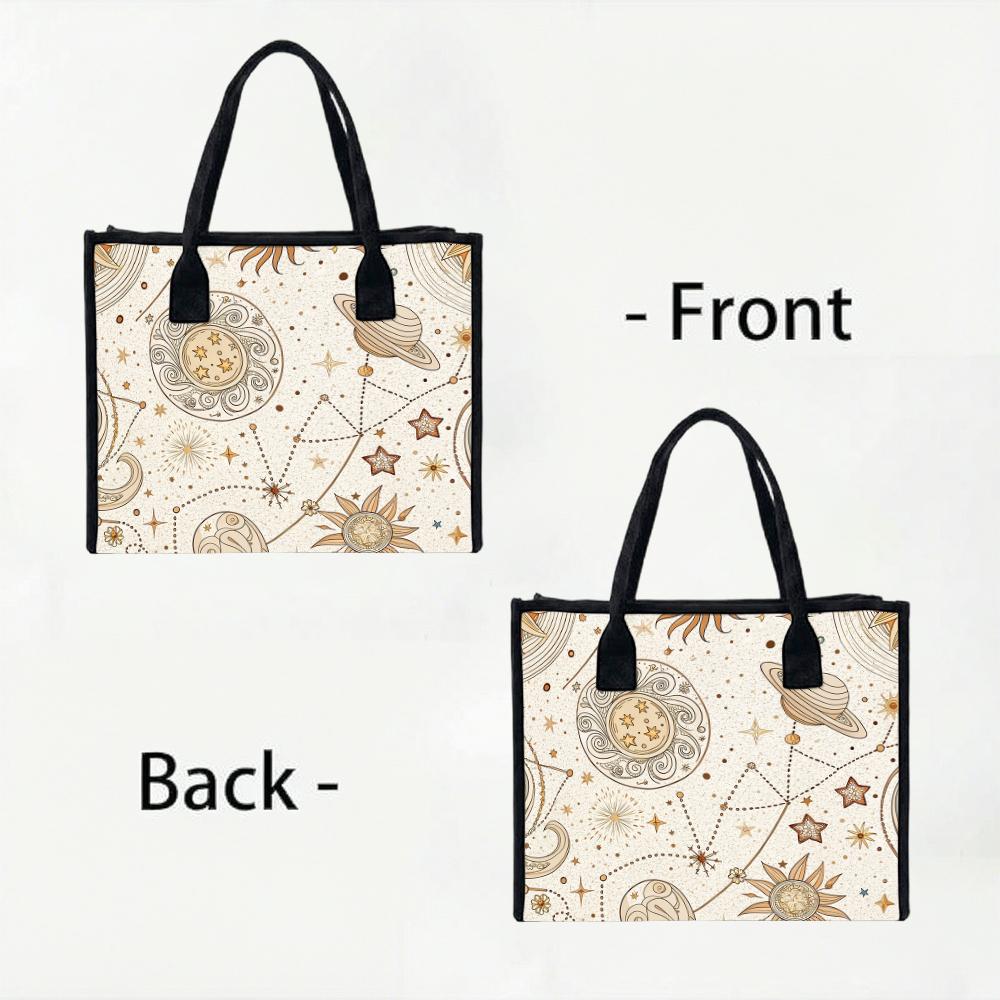 Boho Celestial Moon Star Pattern Tote Bag Portable Casual Daily Use Shoulder Handbag for Women Shopping Trip