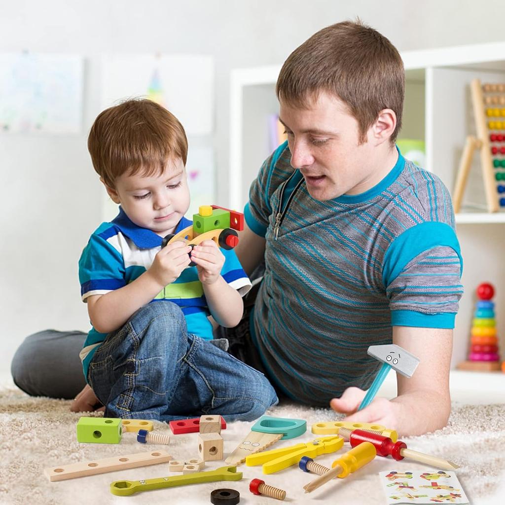 Kids Tool Set Wooden Toddler Tools Montessori Toys for 3 4 Year Olds Boys, 34 PCS Educational STEM Construction Toys Pretend Play