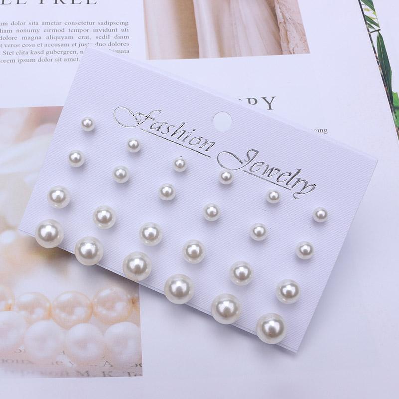 Korean Women Earrings 12 Pair/Set Beige White Pearl Simple Fashion Earrings Wedding Jewelry For Gift Valentine's Day Gift