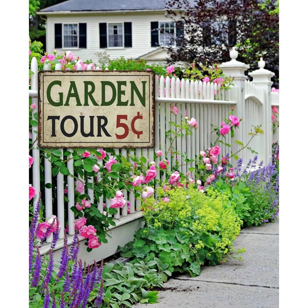 Garden Tin Sign Outdoor Gardening Metal Signs Garden Tours 5 Cents Retro Hummingbird Welcome Sign Flower Decor Wall Decor