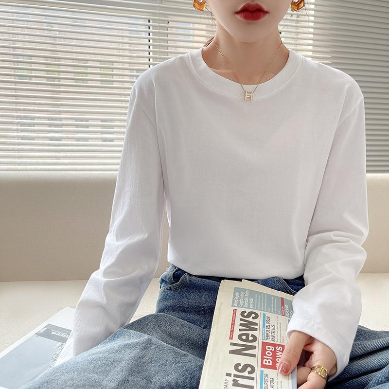 Женские парные футболки Топы Свободные С длинным рукавом Базовая рубашка Осенние модели Белый хлопок Футболки для тела Хлопок