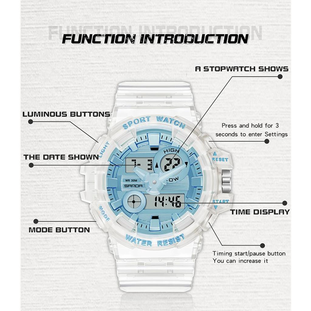 Sanda Новый прозрачный ремешок Многофункциональные простые часы Персонализированные спортивные мужские и женские электронные часы для студентов средней школы